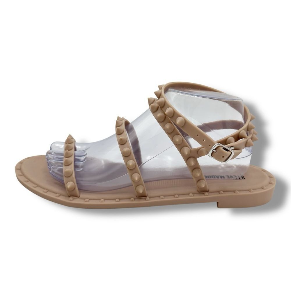 STEVE MADDEN Travel-J Strappy‎ Studded Tan Sandal Women’s size 10M Jelly Sandal